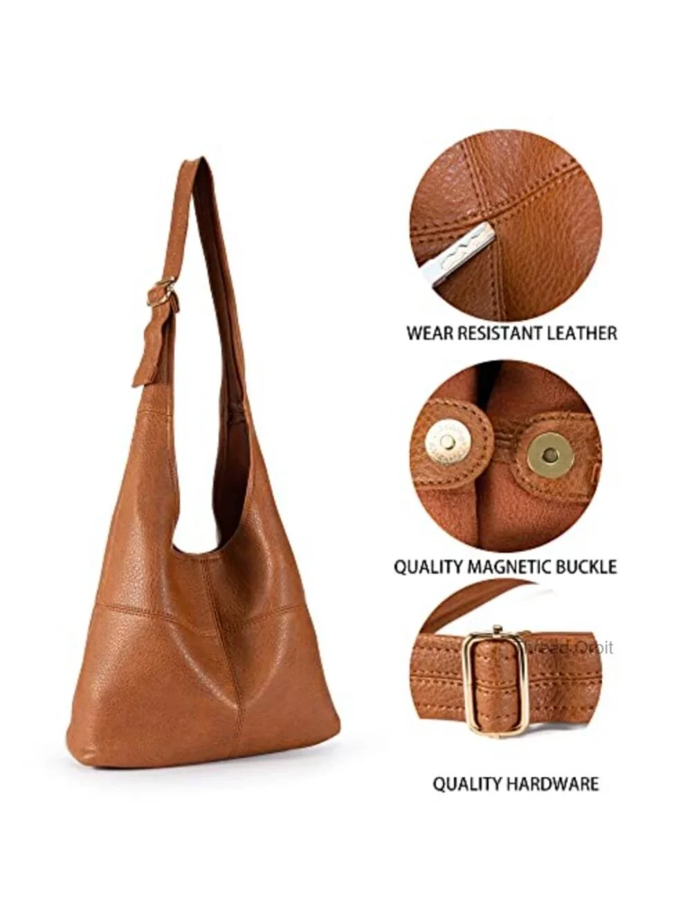 Vegan Leather Hobo Purse with Wristlet, Soft Slouchy Shoulder Bag, Magnetic